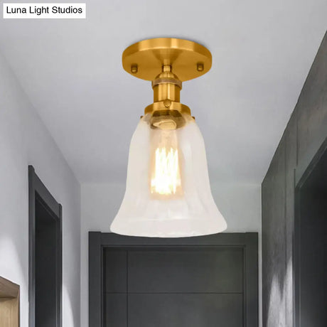 Industrial Flared Glass Semi Flush Mount Light With Clear Bulb In Black/Bronze/Copper