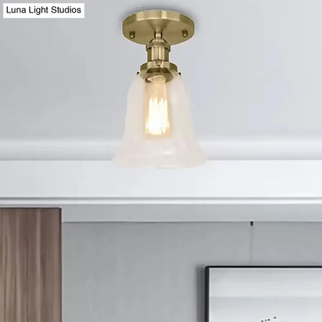Industrial Flared Glass Semi Flush Mount Light With Clear Bulb In Black/Bronze/Copper