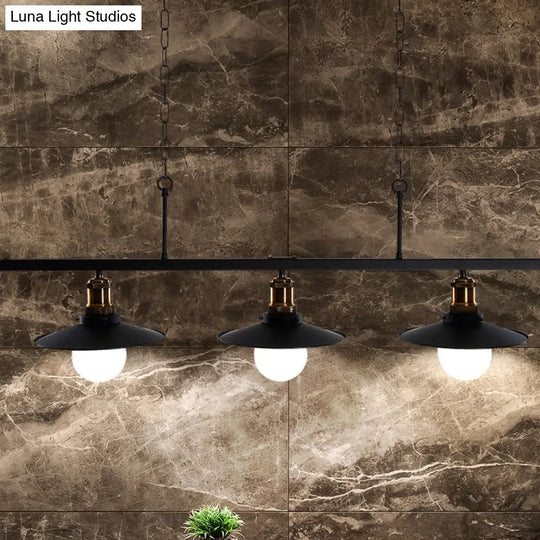 Industrial Flared Metal Ceiling Light With Adjustable Chain And 2/3 Lights - Black 3 /
