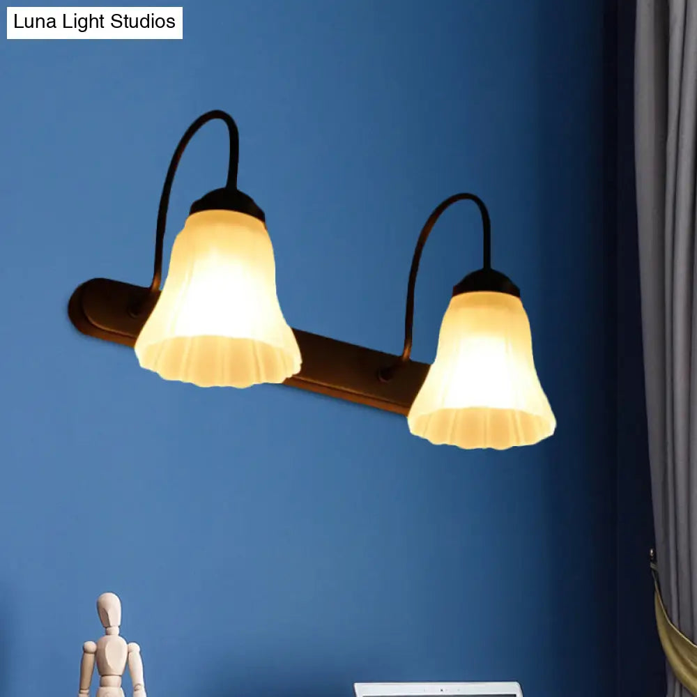 Industrial Frosted Glass Wall Sconce With Flared Black Design And 2-Light Fixture