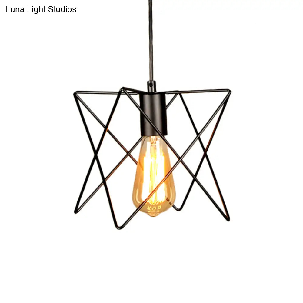 Industrial Geometric Ceiling Light With Open Cage Shade - 7’/10’ Wide Black
