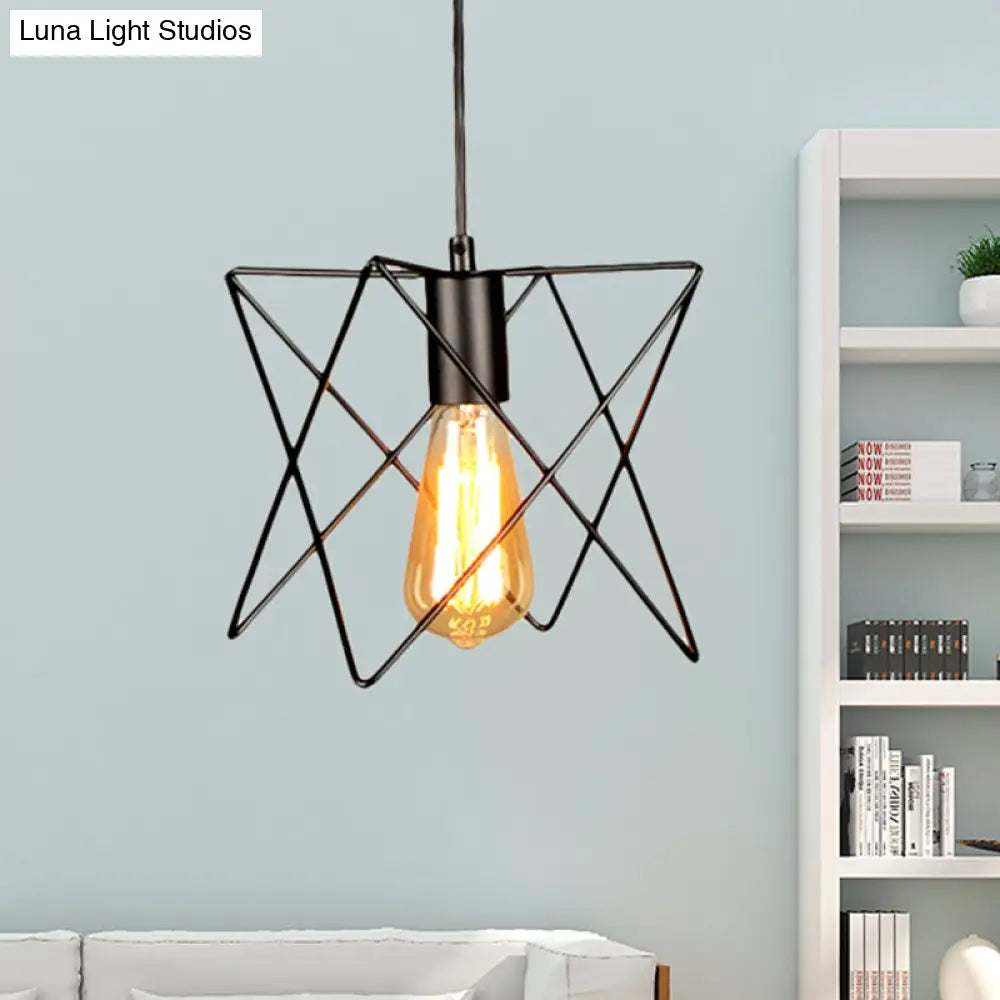 Industrial Geometric Ceiling Light With Open Cage Shade - 7’/10’ Wide Black