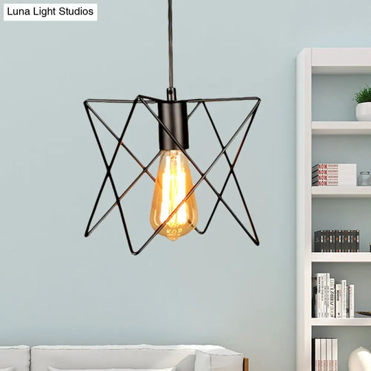Industrial Geometric Ceiling Light With Open Cage Shade - 7’/10’ Wide Black