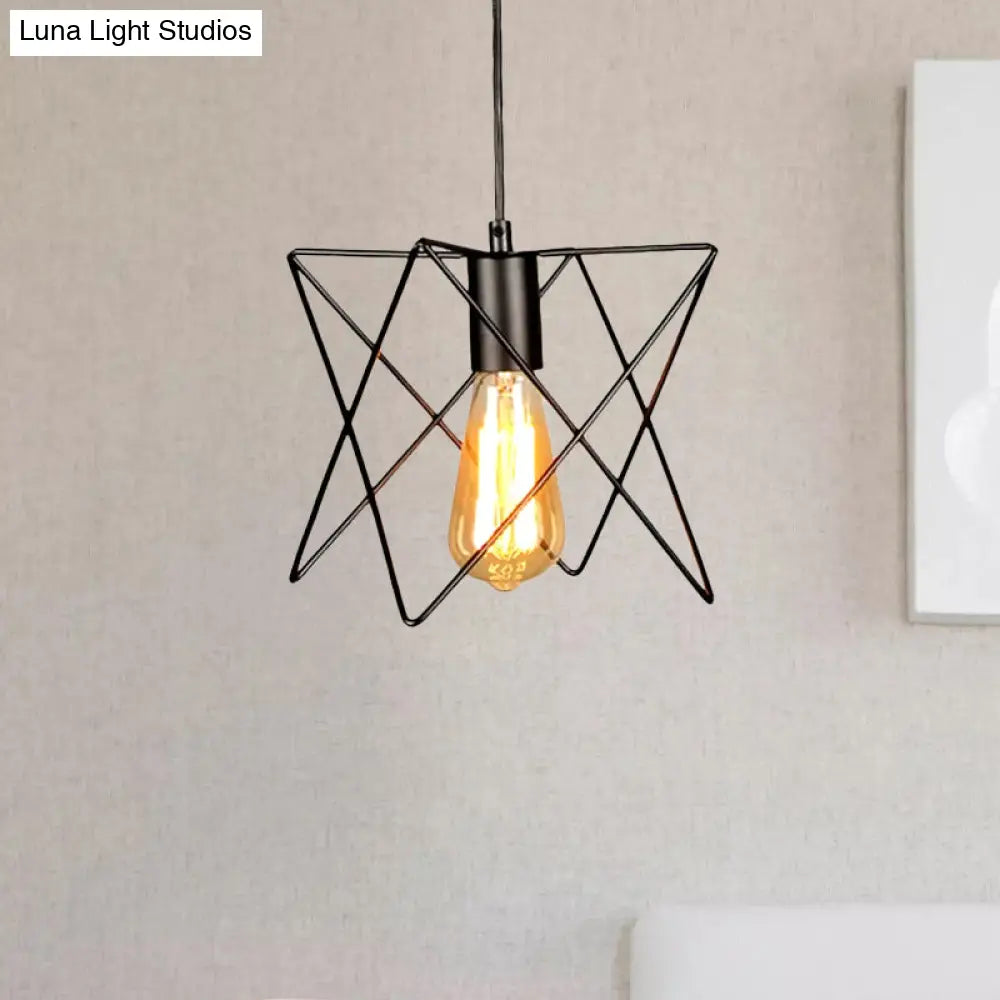 Industrial Geometric Ceiling Light With Open Cage Shade - 7’/10’ Wide Black
