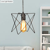 Industrial Geometric Ceiling Light With Open Cage Shade - 7’/10’ Wide Black