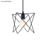 Industrial Geometric Ceiling Light With Open Cage Shade - 7’/10’ Wide Black