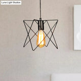 Industrial Geometric Ceiling Light With Open Cage Shade - 7’/10’ Wide Black