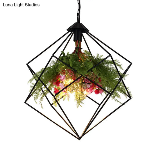 Industrial Geometric Plant Hanging Light - Metal Led Ceiling Suspension Lamp (1 Bulb) In Black