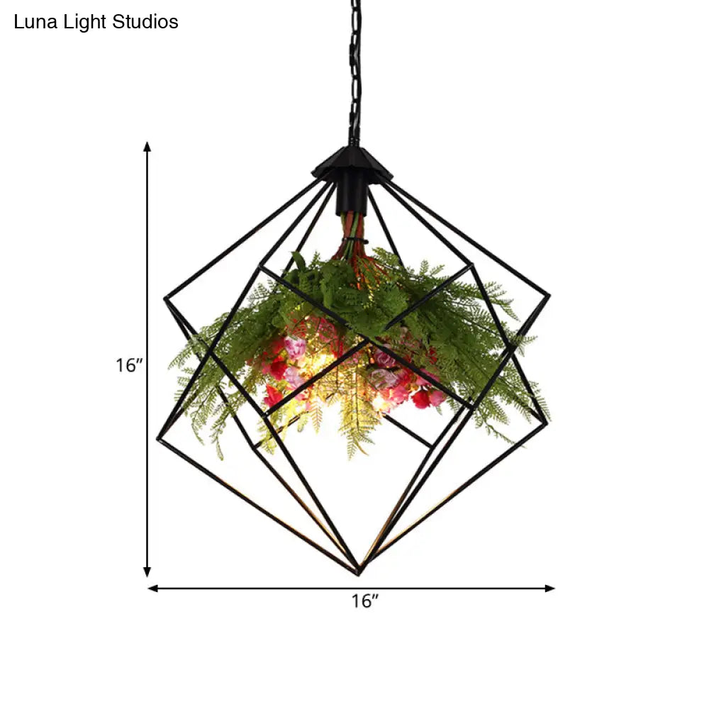 Industrial Geometric Hanging Light In Black - Metal Led Ceiling Lamp (16’/19.5’/23.5’ Wide)