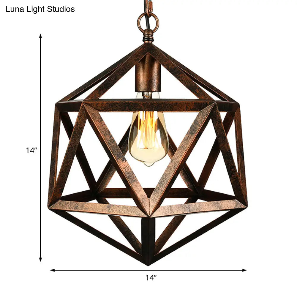 Industrial Geometric Metal Pendant Light 14’ / 18’ Dia 1 Bulb Black/Rust - Perfect For Dining