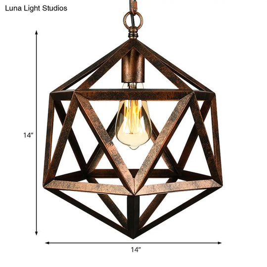 Industrial Geometric Metal Pendant Light 14’ / 18’ Dia 1 Bulb Black/Rust - Perfect For Dining