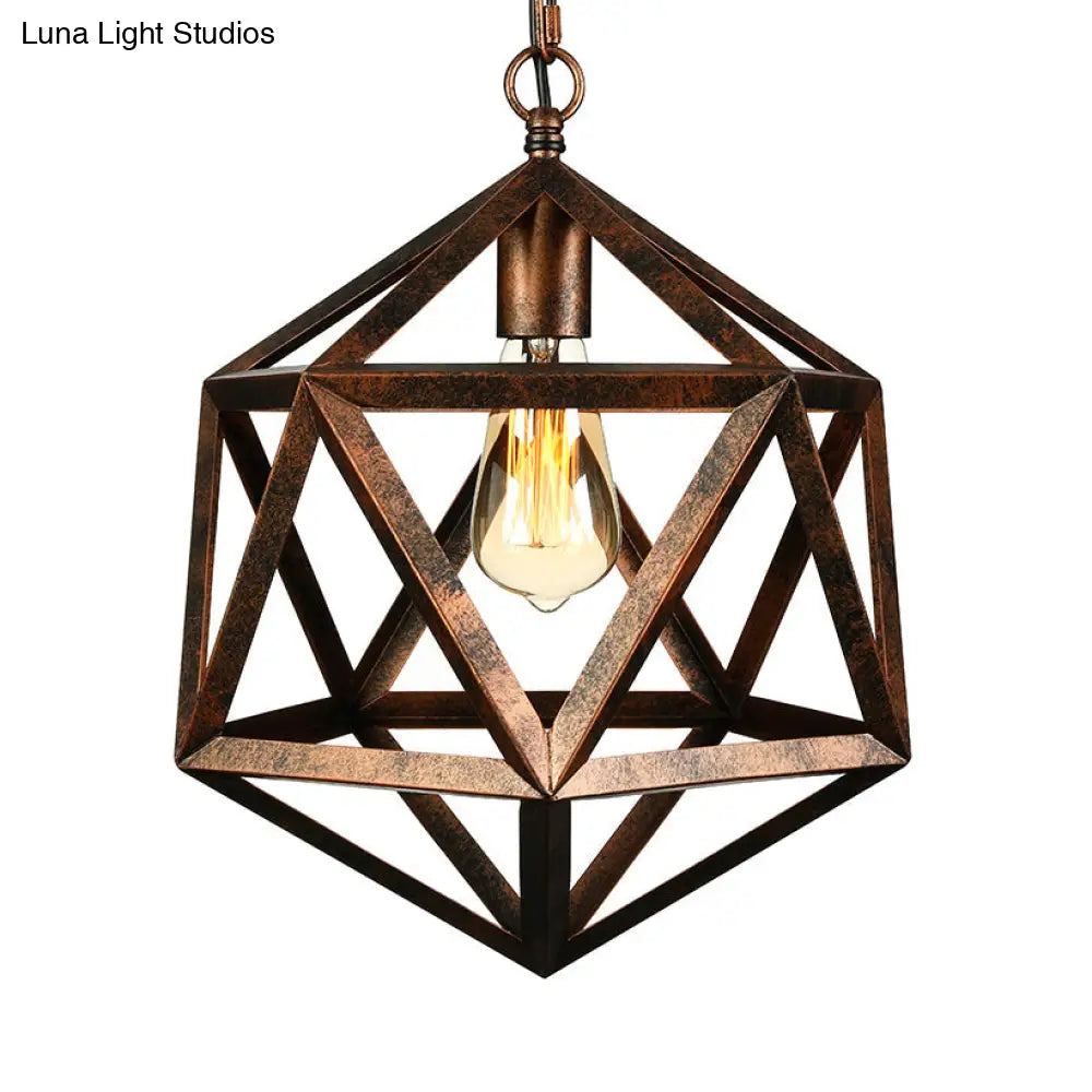 Industrial Geometric Metal Pendant Light 14’ / 18’ Dia 1 Bulb Black/Rust - Perfect For Dining