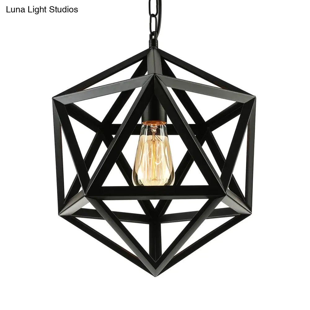 Industrial Geometric Metal Pendant Light 14’ / 18’ Dia 1 Bulb Black/Rust - Perfect For Dining