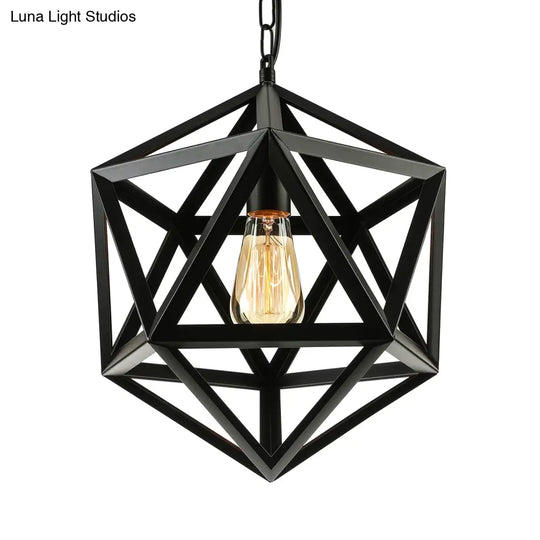 Industrial Geometric Metal Pendant Light 14’ / 18’ Dia 1 Bulb Black/Rust - Perfect For Dining
