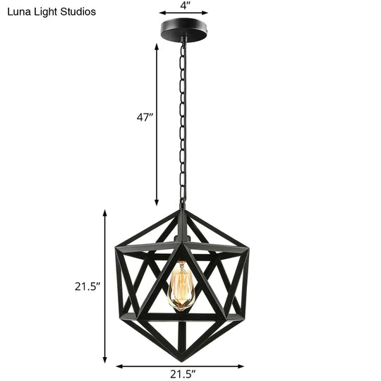 Industrial Geometric Metal Pendant Light 14’ / 18’ Dia 1 Bulb Black/Rust - Perfect For Dining
