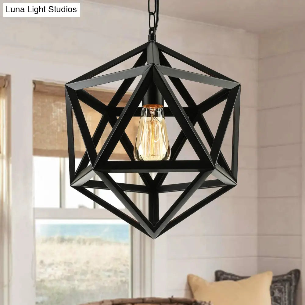 14/18 Geometric Metal Pendant Lighting Fixture - Industrial 1 Bulb Ceiling Light For Dining Room
