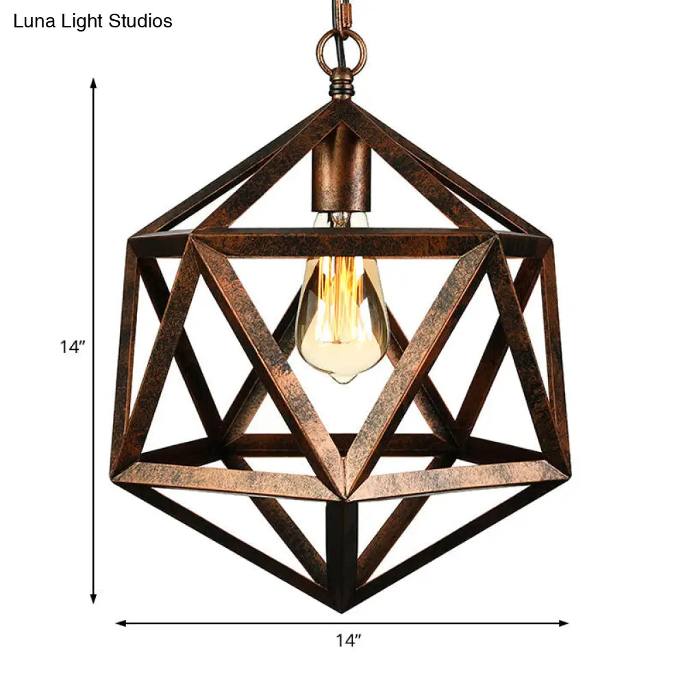 14/18 Geometric Metal Pendant Lighting Fixture - Industrial 1 Bulb Ceiling Light For Dining Room