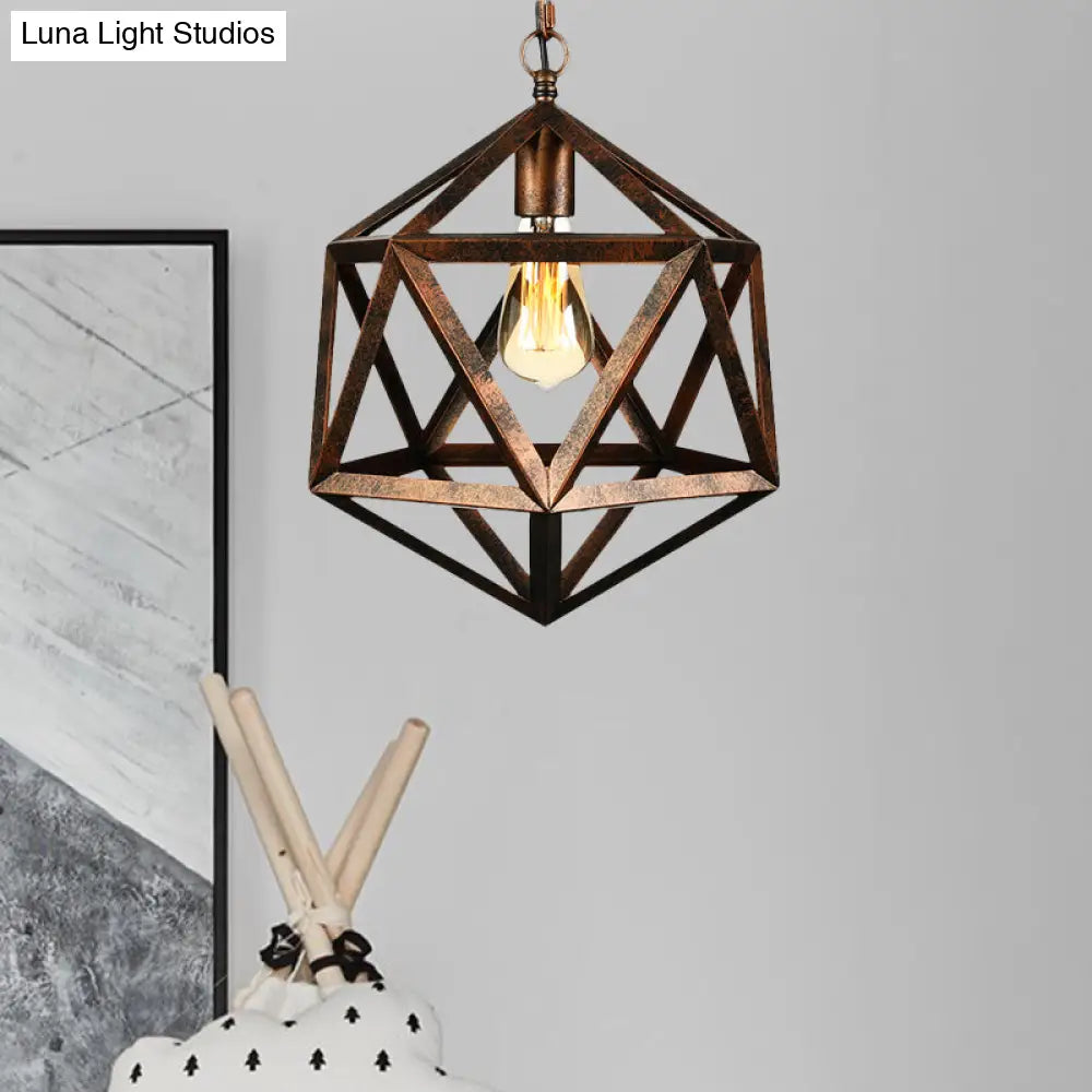 14/18 Geometric Metal Pendant Lighting Fixture - Industrial 1 Bulb Ceiling Light For Dining Room