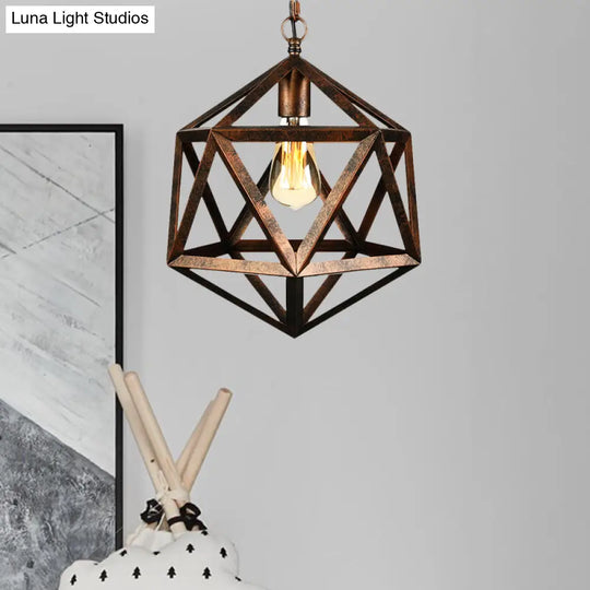 14/18 Geometric Metal Pendant Lighting Fixture - Industrial 1 Bulb Ceiling Light For Dining Room