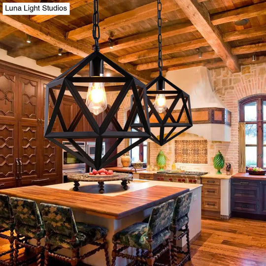 14/18 Geometric Metal Pendant Lighting Fixture - Industrial 1 Bulb Ceiling Light For Dining Room