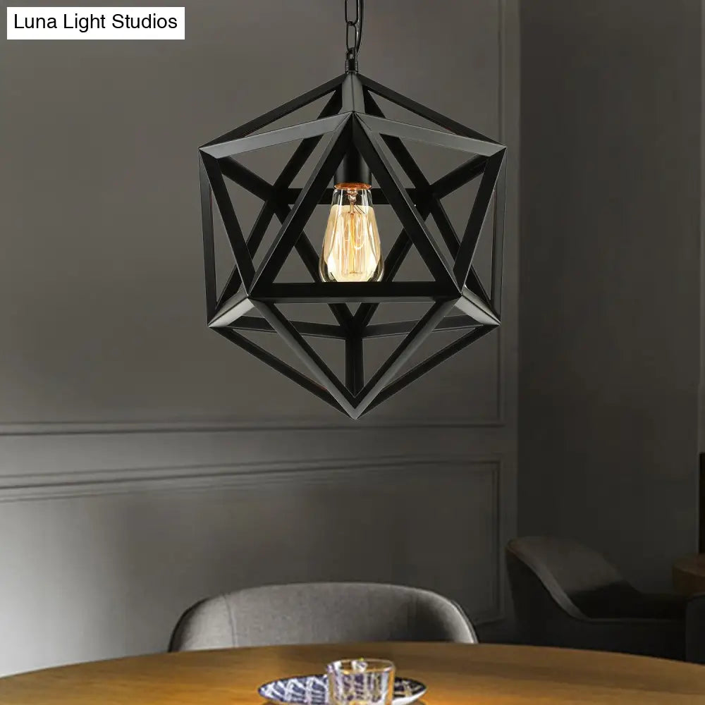 14/18 Geometric Metal Pendant Lighting Fixture - Industrial 1 Bulb Ceiling Light For Dining Room