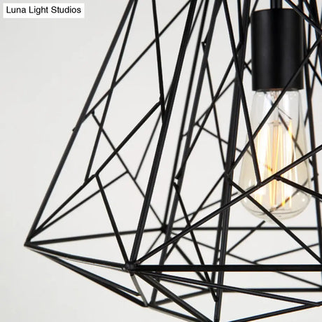 Industrial Geometric Metal Pendant Light For Restaurants - Black Hanging Ceiling Fixture