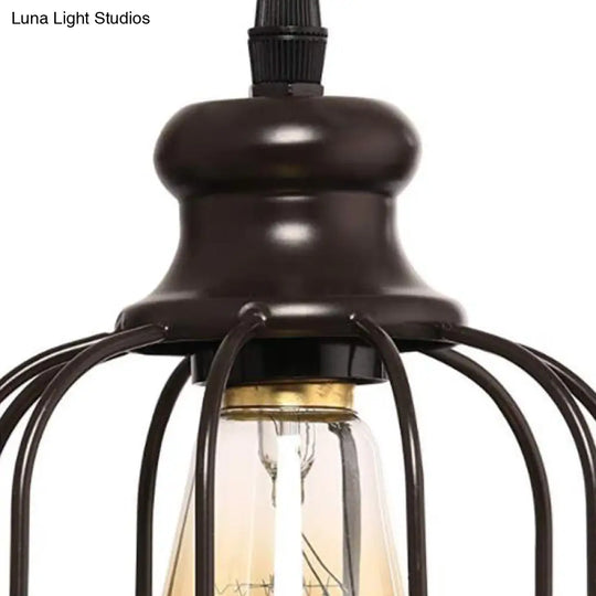 Industrial Glass Pendant Ceiling Light With Cage - Black Cylinder Design For Dining Room