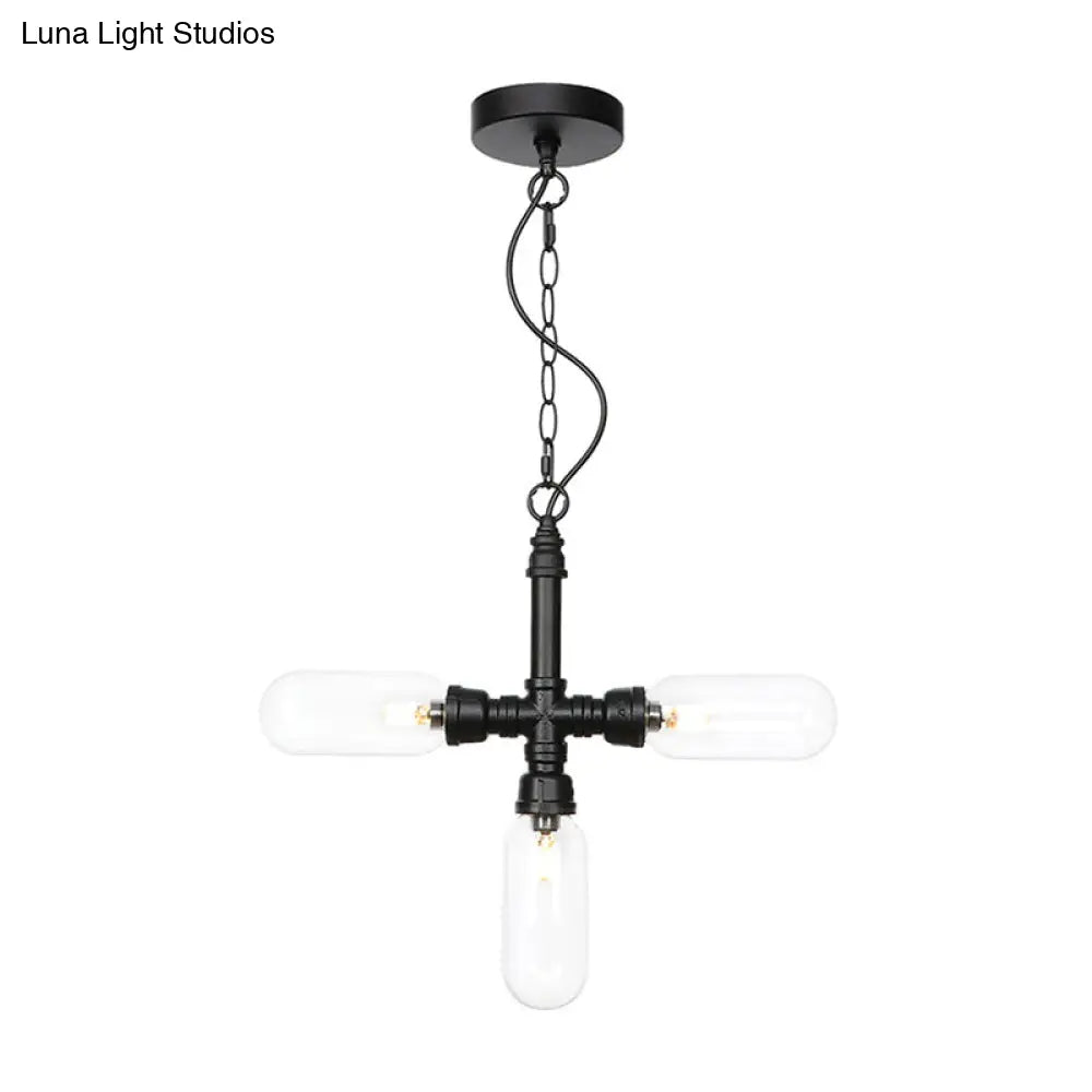 Industrial Glass Pipe Chandelier - Amber/Clear | 3-Head Led Ceiling Fixture For Dining Room And More
