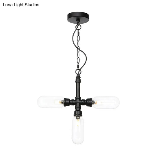 Industrial Glass Pipe Chandelier - Amber/Clear | 3-Head Led Ceiling Fixture For Dining Room And More
