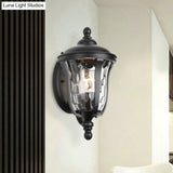 Industrial Glass Wall Lamp With Dimpled Urn Design - Single Bulb Outdoor Sconce In Black 3 Sizes