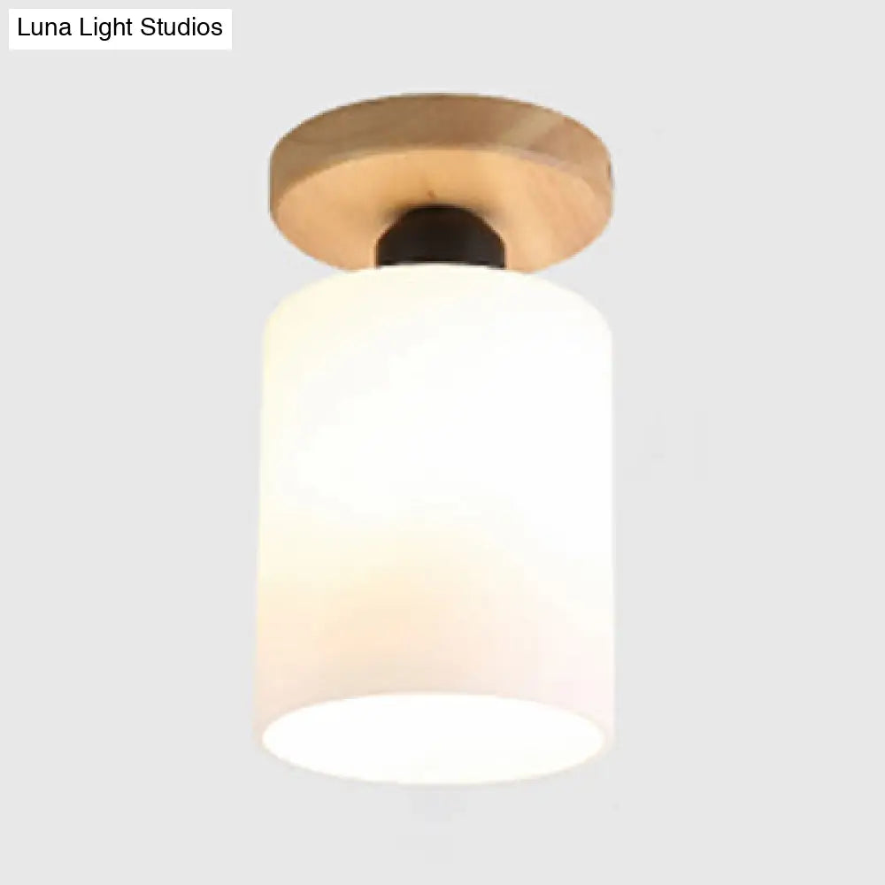 Industrial Globe/Cylinder Frosted Glass Semi Flush Mount Light In Black For Foyer - Single Bulb