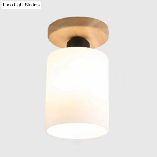 Industrial Globe/Cylinder Frosted Glass Semi Flush Mount Light In Black For Foyer - Single Bulb