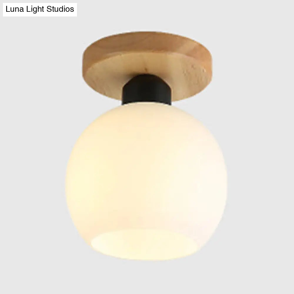 Industrial Globe/Cylinder Frosted Glass Semi Flush Mount Light In Black For Foyer - Single Bulb