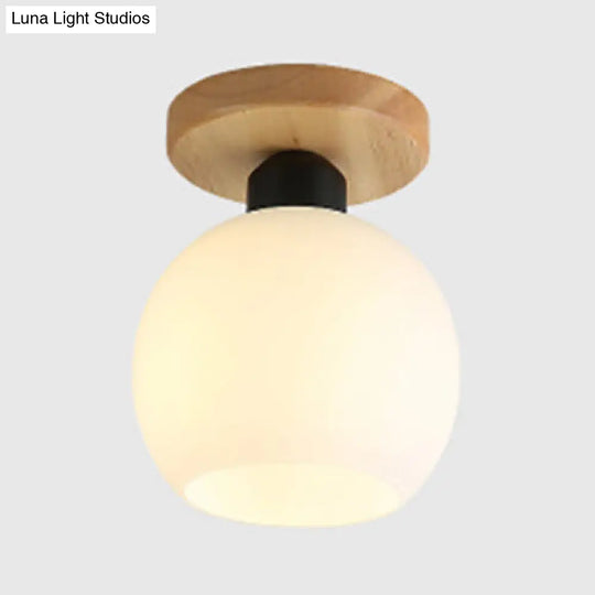 Industrial Globe/Cylinder Frosted Glass Semi Flush Mount Light In Black For Foyer - Single Bulb