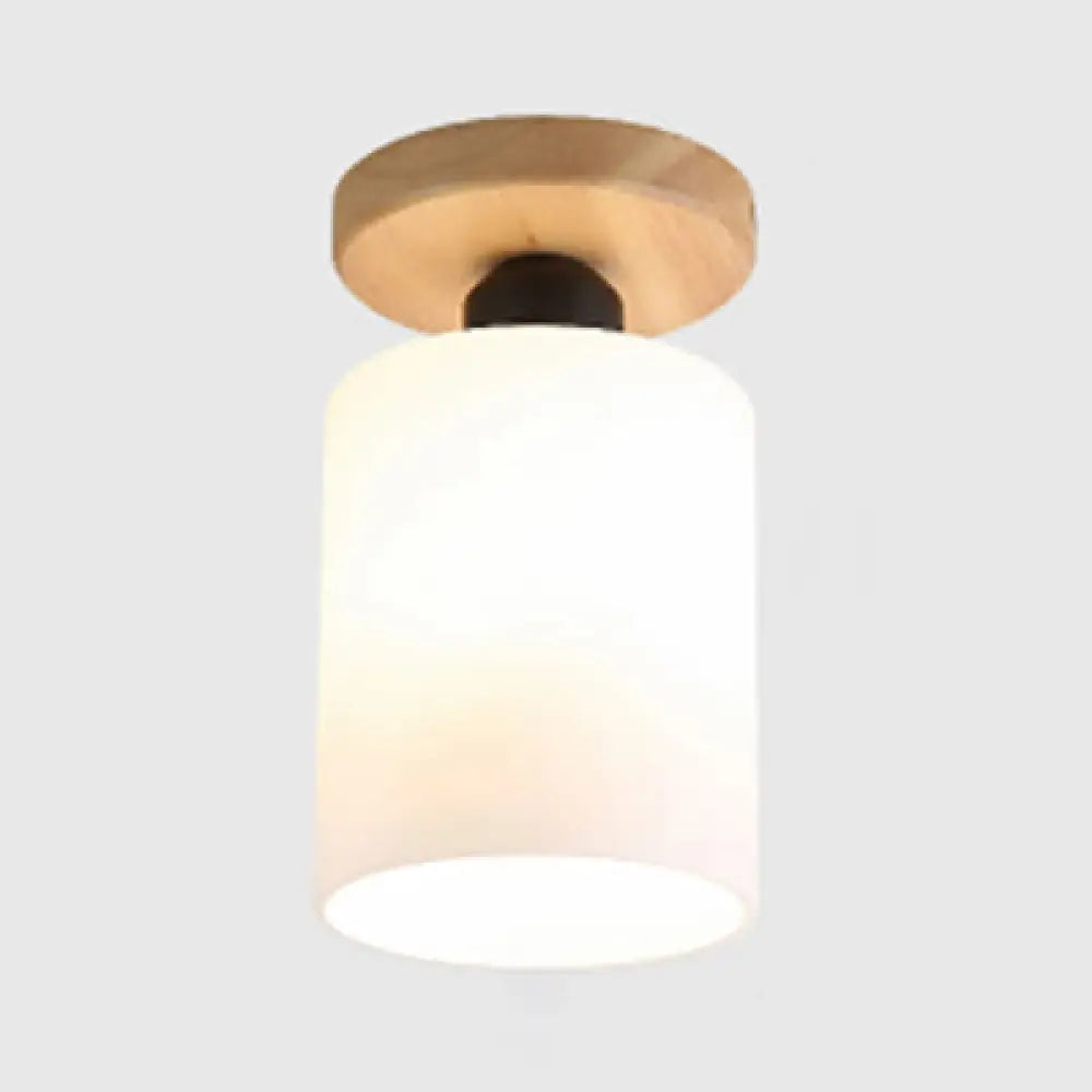 Industrial Globe/Cylinder Frosted Glass Semi Flush Mount Light In Black For Foyer - Single Bulb