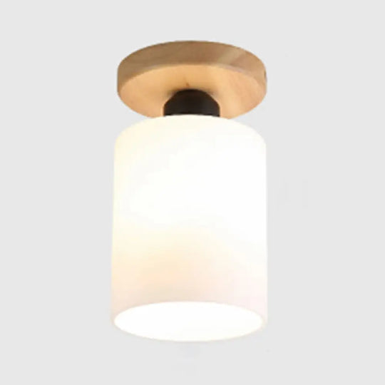 Industrial Globe/Cylinder Frosted Glass Semi Flush Mount Light In Black For Foyer - Single Bulb