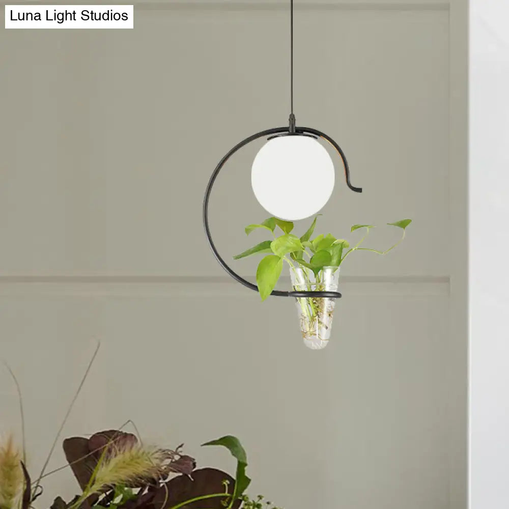 Industrial Globe Metal Pendant With Led Light In Milk White/Smoke Grey Glass - Black/Gold Suspended