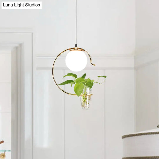 Industrial Globe Metal Pendant With Led Light In Milk White/Smoke Grey Glass - Black/Gold Suspended