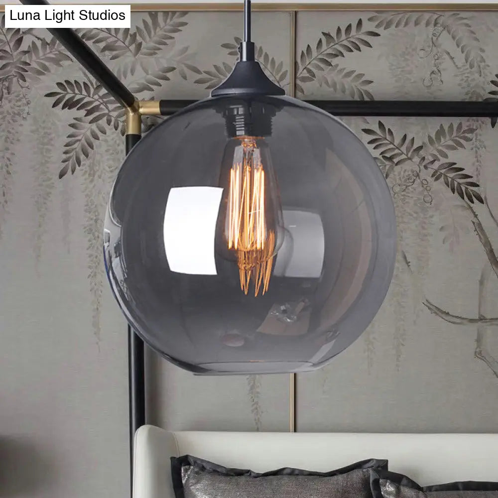 Industrial Globe Pendant Light | Wide 8/10/12 1-Light Grey/Clear Glass Black Hanging Lamp
