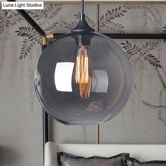 Industrial Globe Pendant Light | Wide 8/10/12 1-Light Grey/Clear Glass Black Hanging Lamp