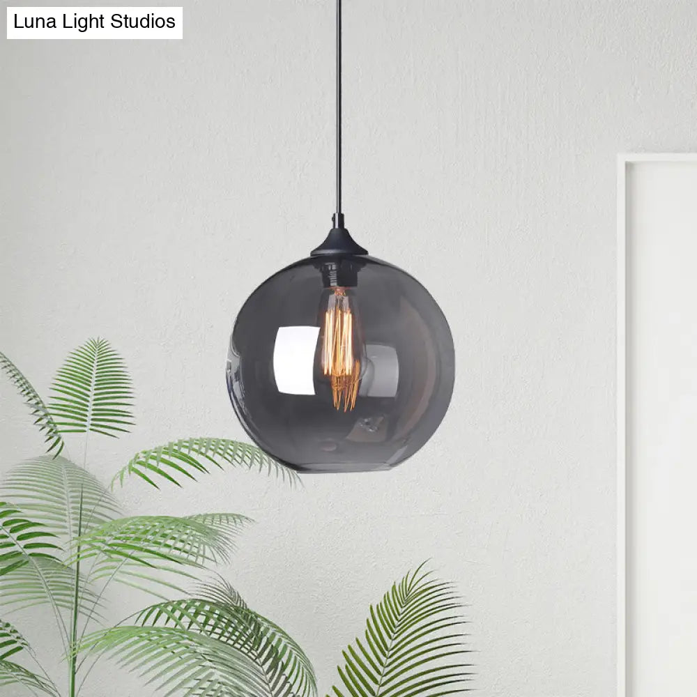 Industrial Globe Pendant Light | Wide 8/10/12 1-Light Grey/Clear Glass Black Hanging Lamp