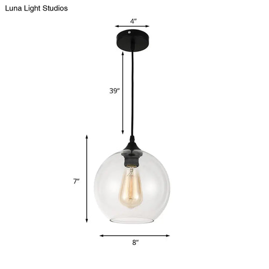 Industrial Globe Pendant Light | Wide 8/10/12 1-Light Grey/Clear Glass Black Hanging Lamp