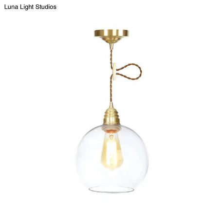 Industrial Globe Pendant Lighting - 1 Light Clear Glass Hanging Lamp In Brass 8’/10’/12’ Wide