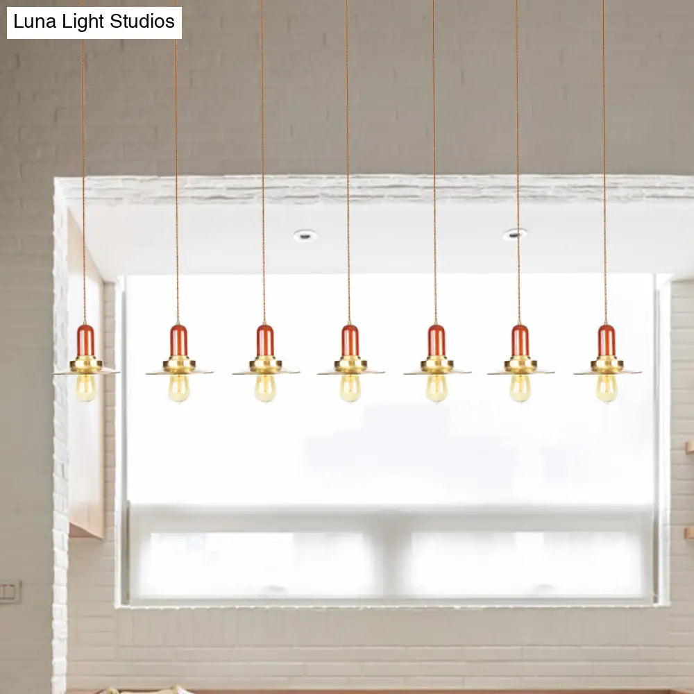 Industrial Gold Finish Tandem Pendant Light With Multiple Bulbs - Perfect For High Ceiling Areas