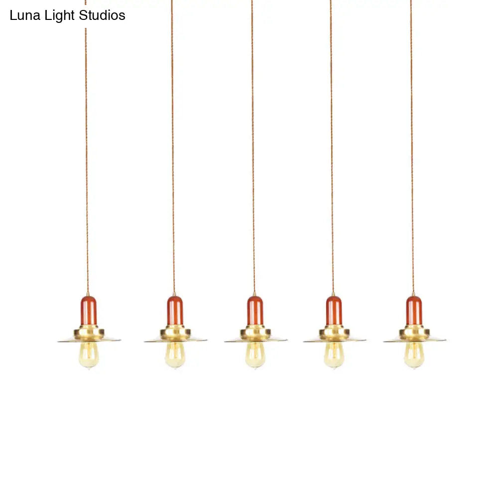 Industrial Gold Finish Tandem Pendant Light With Multiple Bulbs - Perfect For High Ceiling Areas