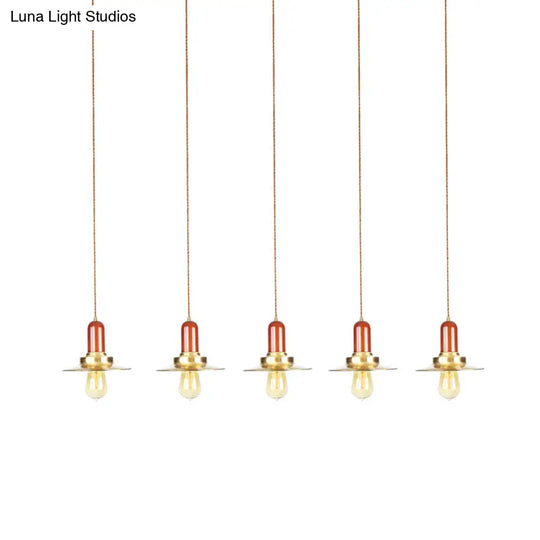 Industrial Gold Finish Tandem Pendant Light With Multiple Bulbs - Perfect For High Ceiling Areas