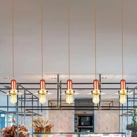 Industrial Gold Finish Tandem Pendant Light With Multiple Bulbs - Perfect For High Ceiling Areas 5 /