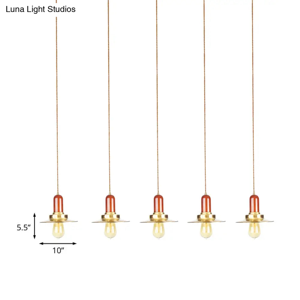 Industrial Gold Finish Tandem Pendant Light With Multiple Bulbs - Perfect For High Ceiling Areas
