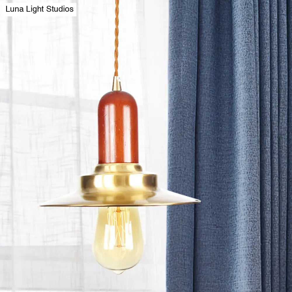 Industrial Gold Pendant Light - Stylish Flat Bulb Shape Ceiling Fixture / A