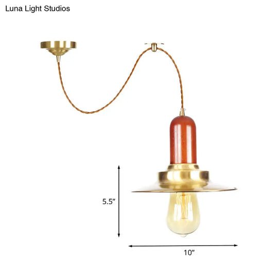 Industrial Gold Pendant Light - Stylish Flat Bulb Shape Ceiling Fixture